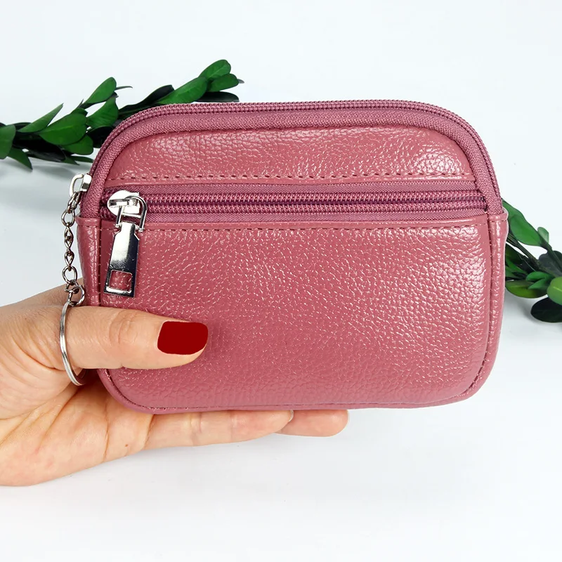 Mode Rits Korte Portemonnee Tas Voor Vrouwen Pu Lederen Clutch Tassen Leuke Kaarthouder Vrouwelijke Vouwen Kleine Portemonnee Mini sleutelhanger: Dark Pink