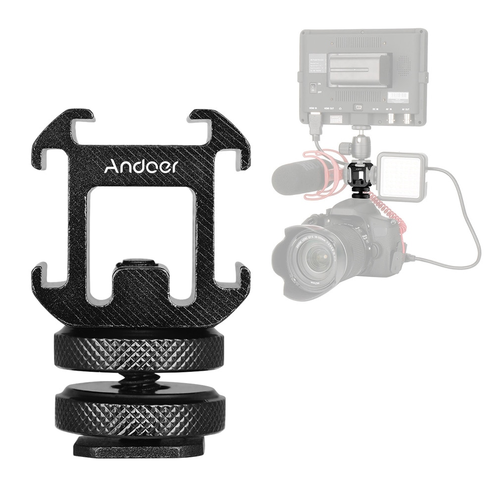 Andoer 3 Cold Shoe Microphone Monitor Mount Adapter On-Camera LED Video Light Mount Adapter for Canon Nikon Sony DSLR Camera