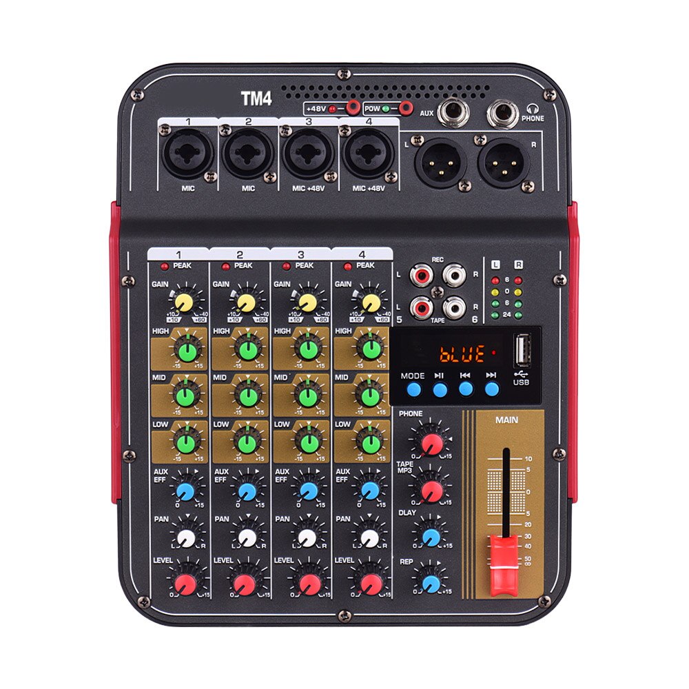TM4 Digital 4-Channel Audio Mixer Mixing Console Built-in 48V Phantom Power &amp; BT Function Audio System Recording