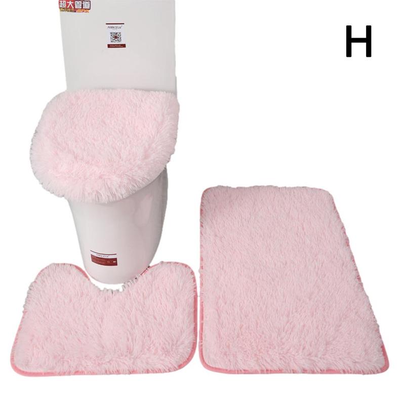 3 Stks/set Kleur Badkamer Mat Set Rechthoek Pluizige Haren Bad Tapijten Moderne Wc Deksel Cover Tapijten Kit Badkamer Accessoires: Light pink