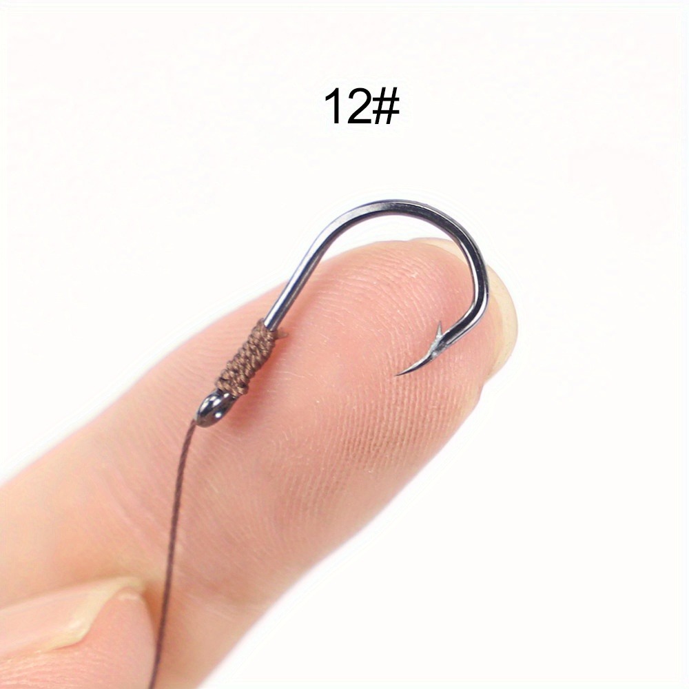 Ackibbik 50 anzuelos de pesca de tamaño pequeño con línea PE 3 # -12 # Anzuelos de pesca preatados, gancho de cuerda, gancho de sublínea para pesca de carpa: Negro
