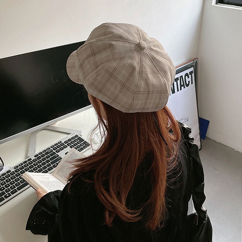 Foux Krantenverkoper Caps Vrouwen Zomer Herfst Lente Plaid Dunne Verstelbare Touw Achthoekige Baker Jongen Schilder Hoed Mode Korea
