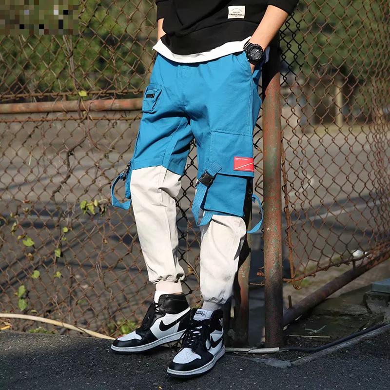 Patchwork afslappet cargo bukser sweatpants bukser mænd arbejder lang sved mandlige løse lommer bukser hip hop parkour
