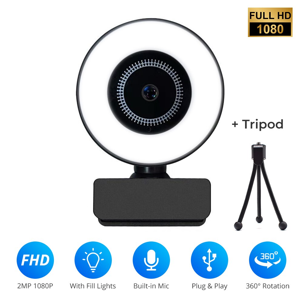 Webcam full HD 1080p webcam met microfoon voor live-uitzending videogesprek conferentiewerk mini pc camera webcam voor computer: A3-1080P- Fill Light