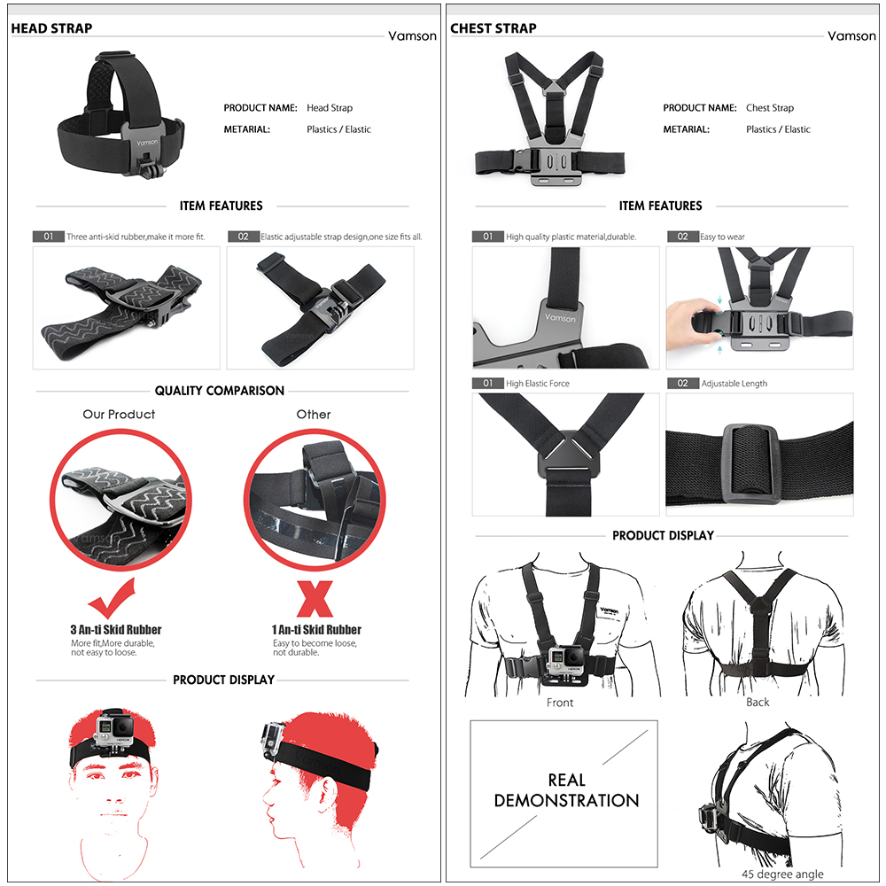 Vamson para Gopro héroe 7 6 5 Kit de accesorios impermeable funda carcasa de Floaty Bobber Monopod para ir pro Hero 6 5 VS142