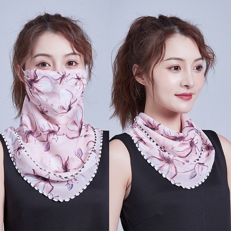 Frauen Chiffon Maske Schal Gesicht wickelt Blumen- drucken Dame Seide Hals Schals Foulard Bandana Sommer Sonne Masken Anti-staub schützen: 4