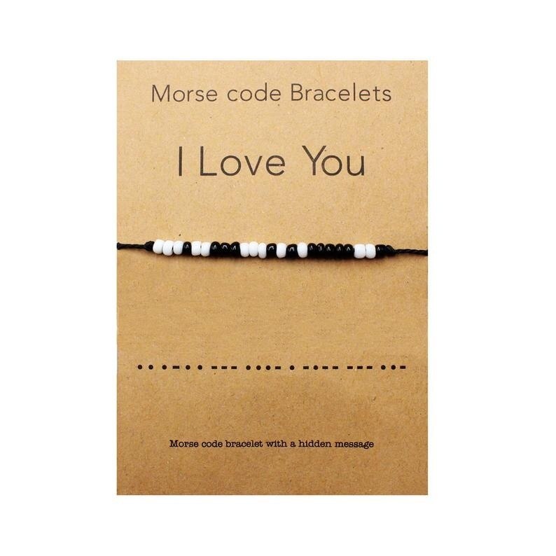 I Love You Morse Code Bracelet Couples Matching Bracelets for Him and Her Boyfriend and Girlfriend Mother and Daughter: 1pc with card