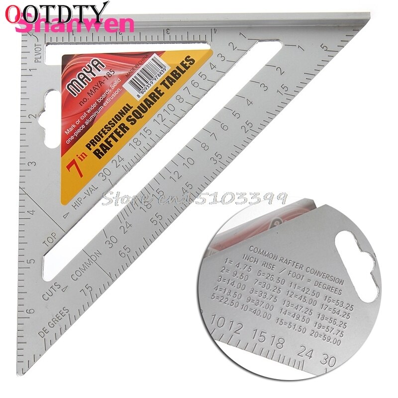 7" Square Carpenter's Measuring Ruler Layout Tool Triangle Angle Protractor