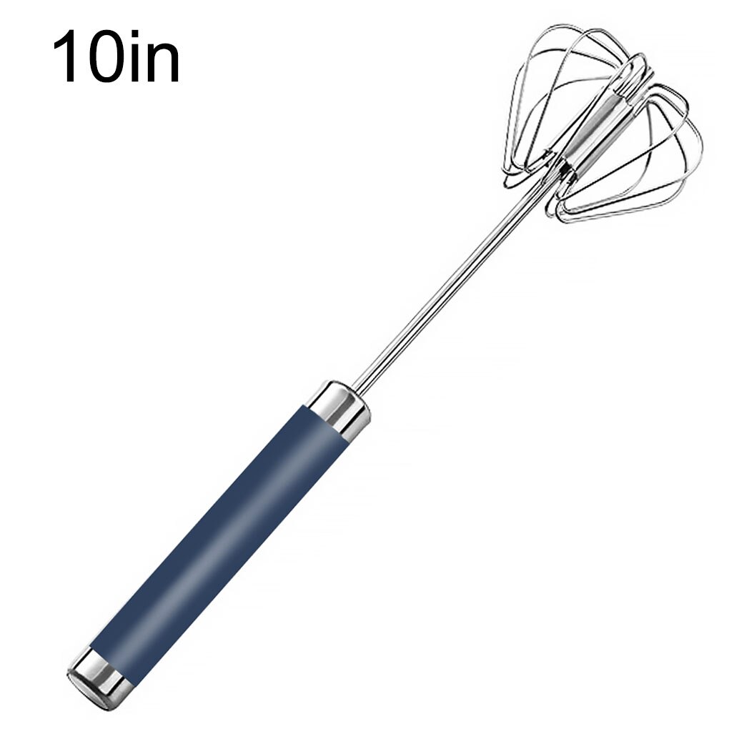 Batteur à oeufs semi-automatique 304 fouet à oeufs en acier inoxydable mélangeur à main manuel auto-tournant agitateur à oeufs accessoires de cuisine outils à oeufs: 10 inches Blue