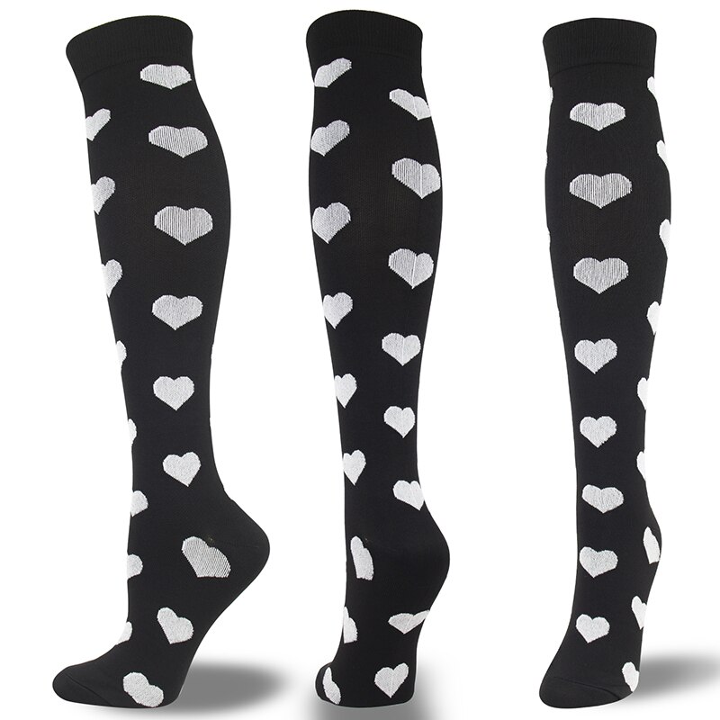 Compression Stockings Unisex Black Series Dot Striped Star Square Shaped Elastic Outdoor Prevent Varicose Veins Reduce Fatigue