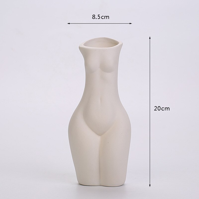 Vase en céramique pour femme, modèle de corps abstrait, décoration de salon, Pots de fleurs, Vases blancs décoratifs, accessoires de décoration pour la maison,: D