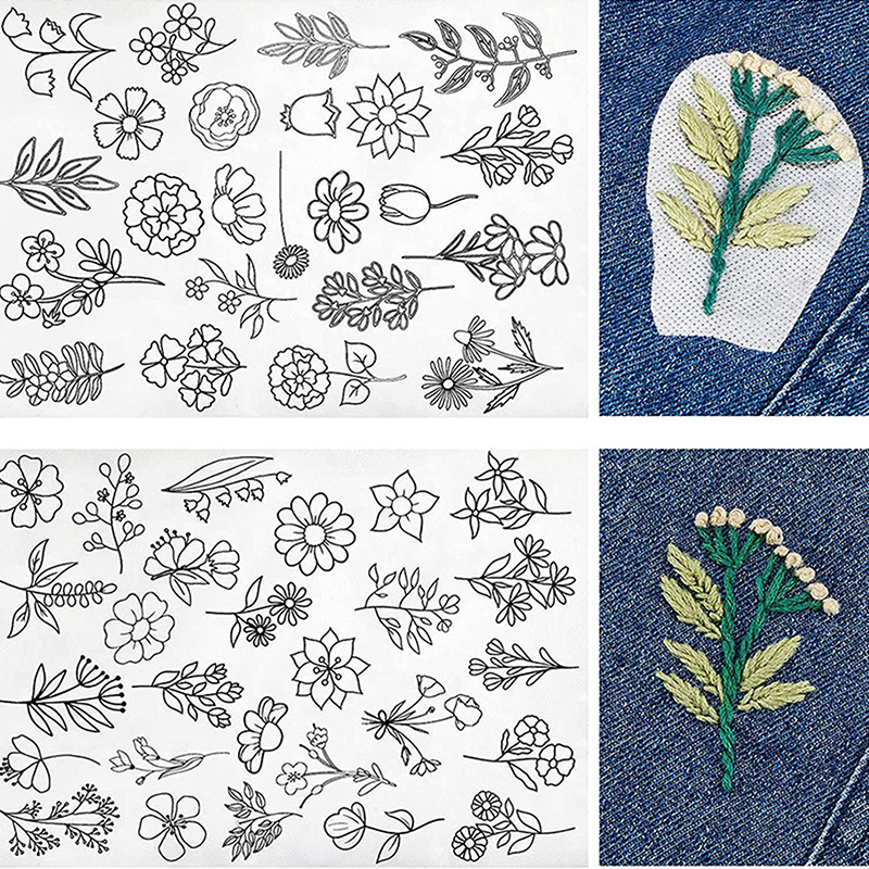 2pc Water Soluble Stabilizer Embroidery Stick And Stitch Embroidery Paper Tear Away Embroidery Stabilizers With Flower Patterns