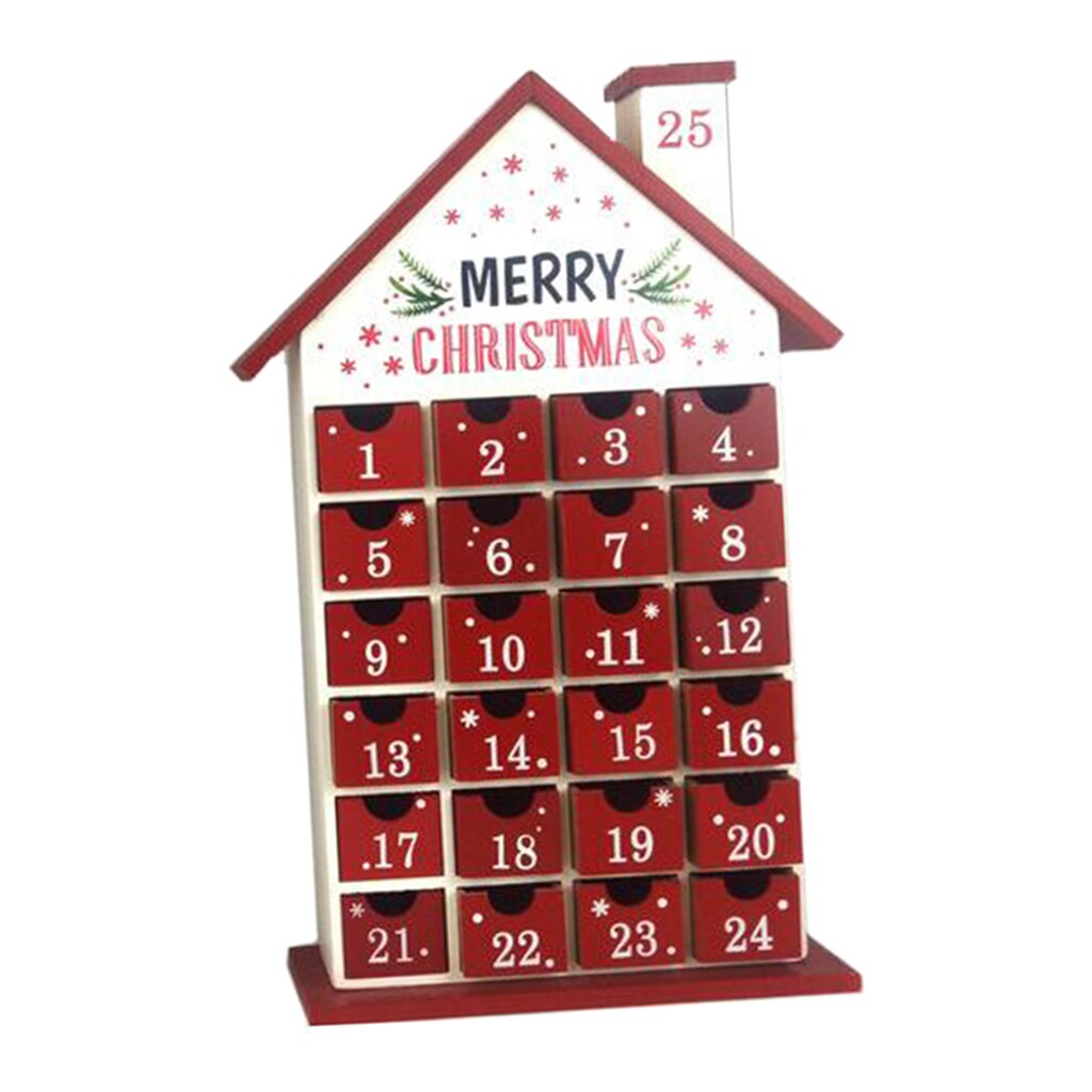 Wooden DIY Christmas House Advent Calendar Red house Merry Christmas calendars Year Decor