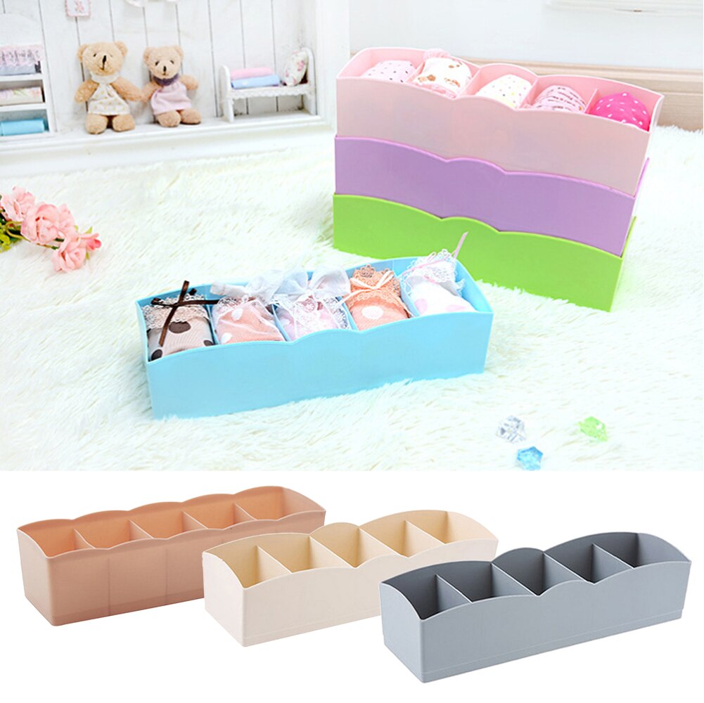 1pc Storage Box 5-grids Multi-function Plastic Drawer Organizer Underwear Closet Bin Clothes Storage Organizer 26.5cmx8cmx6.5cm