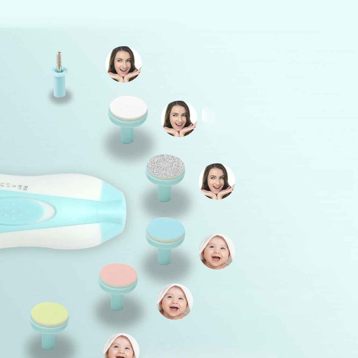 Dispositif de meulage électrique pour bébé | Coupe-ongles pour bébé avec 6 têtes de meulage, lime à ongles sûre pour femmes, outils de manucure et de pédicure
