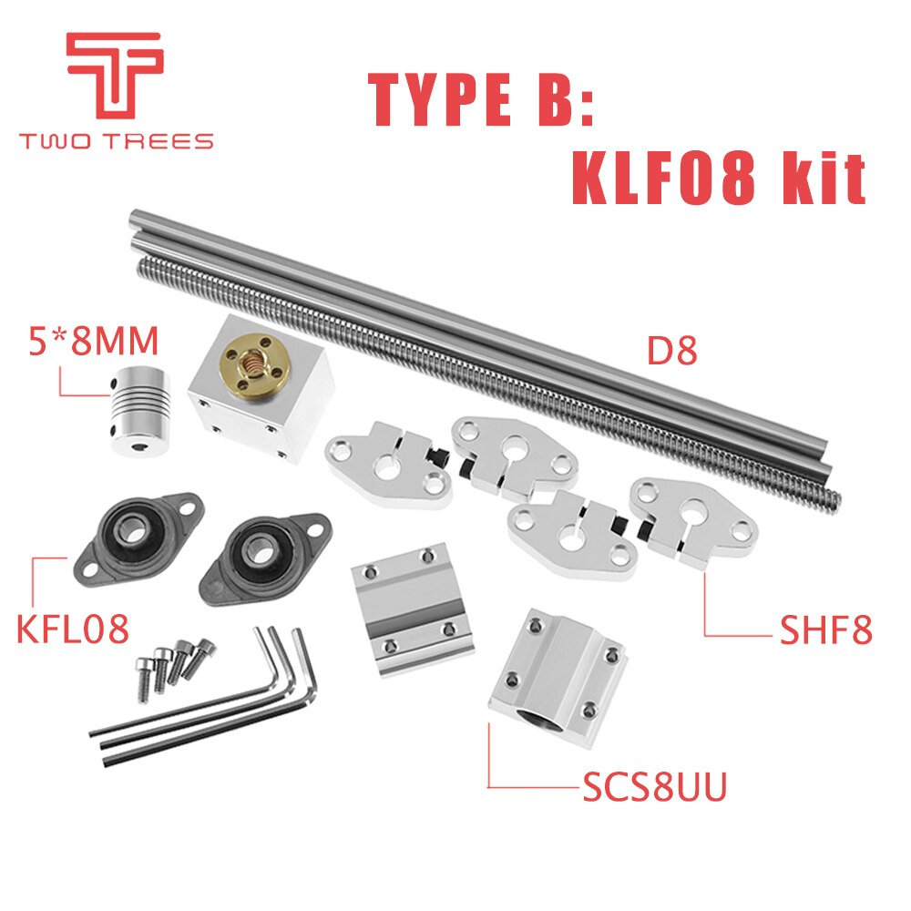 3D Printer Part T8 Lead Screw Kit 200/300/400/500mm Optical Axis Kit KP08 KFL08 SCS8UU Coupling 5 * 8MM Bearing Mounting Bracket