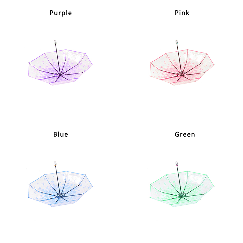 Guarda-chuva transparente estilo transparente, guarda-chuva para mulheres, dobrável, clássico, cereja, flor transparente, compacto, 2019