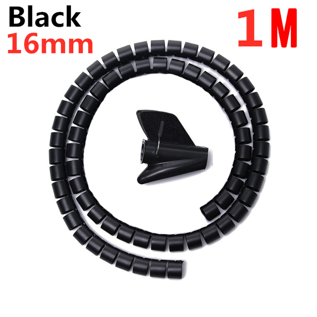 Cable Wire Protector Cable Organizer Clips Computer Cord Protective Tube Flexible Spiral Clamps Wired Organizer Management Tools: 16mmx1m Black