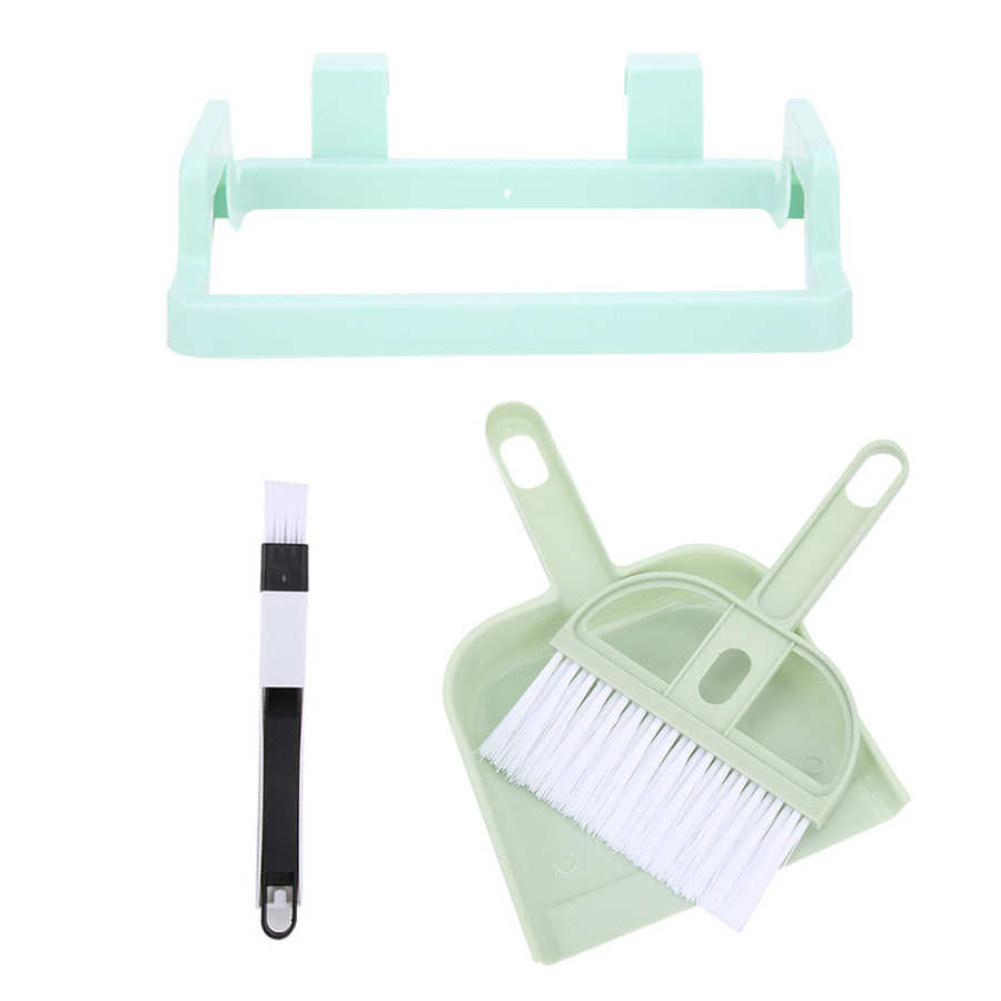 4 unids/set Mini Kit de herramientas de limpieza porta bolsa de basura cepillo de teclado escritorio escoba recogedor para uso en el hogar: Verde