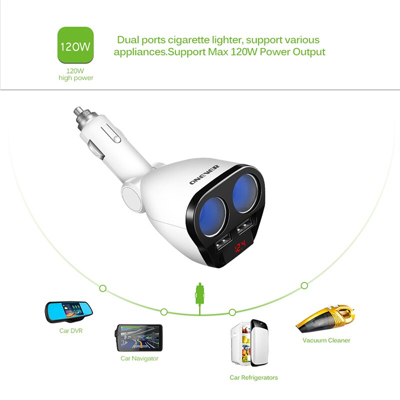 Onever 120W Dual USB Auto Ladegerät Zigarette Leichter Buchse Splitter Max 3,4 A Energie Adapter Ladegerät für iPhone 7 samsung Galaxis s8
