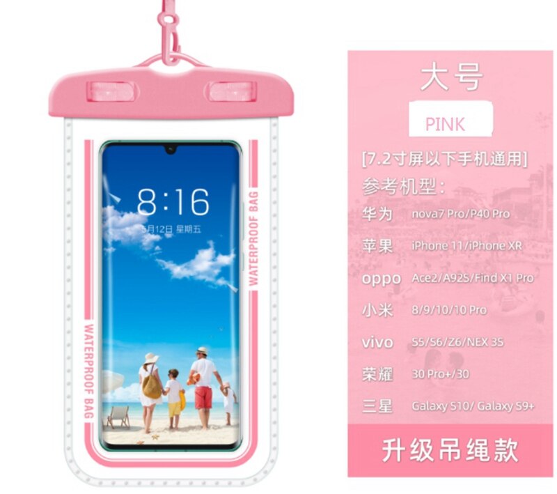 Étui étanche universel pour téléphone portable, housse de natation, étui étanche pour iphone 11 pro max , 6s, 7 plus, xiaomi: Rose