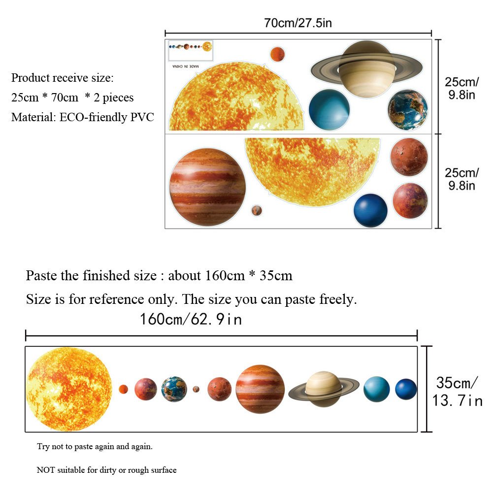 Solar system planet 3D Wall Sticker for Kids rooms Background wall decoration home wallpaper nursery Mural stickers