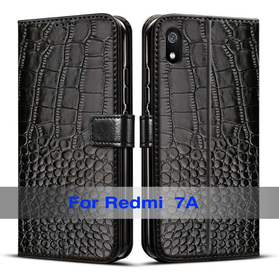 Para xiaomi redmi 7a caso proteção completa macio tpu flip capa de couro redmi 7a pára-choques caso de telefone para xiaomi redmi 7a capa: Black