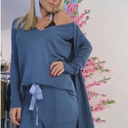 3 pieces set Women's knit suit long sleeve Soft Wool Warm Thcik Female winter cltohes suits
