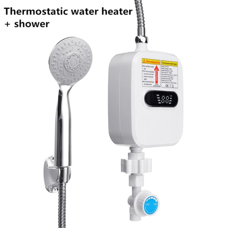 3500w 220v vandvarmer badeværelse køkken vægmonteret instant elektrisk vandvarmer temperatur lcd display m/ vandhane bruser