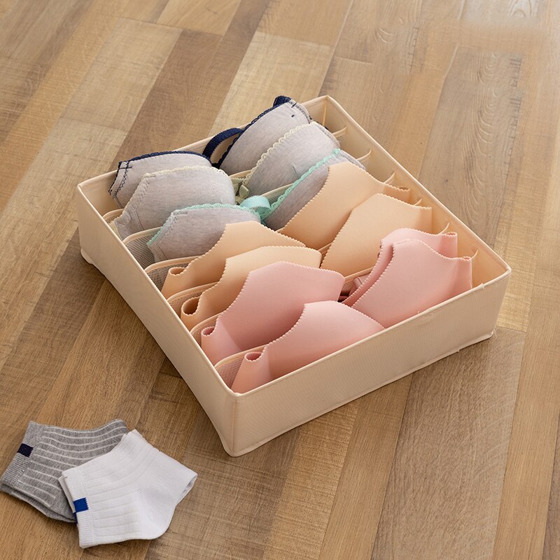 7 16 24 Grids Underwear Storage Organizer Beige Household Closet Drawer Split Storage Box Clothes Organizer for Wardrobe: 7 grids Beige
