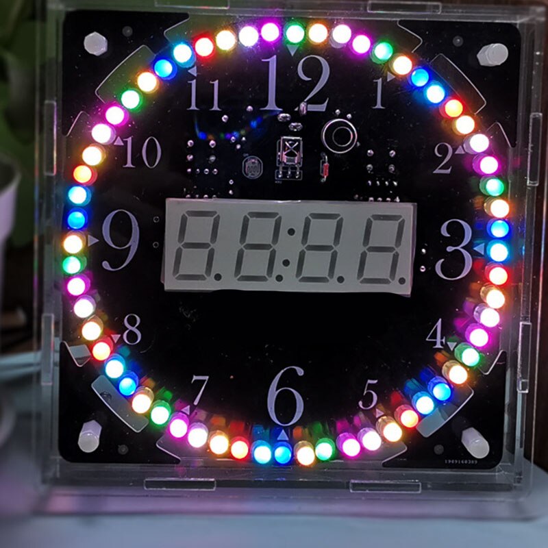 DIY Electronic Kit LED Clock Sodering Project Kit Colorful LED RGB Color Spectrum Music Alarm Clock Remote Control