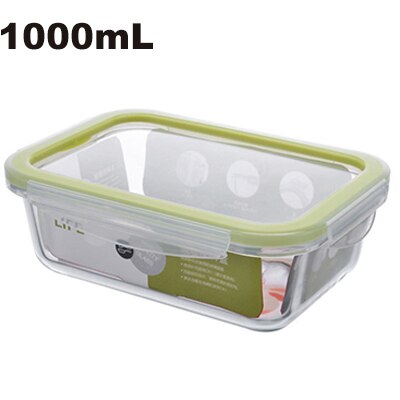 Rectangle glass food container Microwave heated bento meal prep containers Food Storage Box school Lunch box for kids: 1000ML