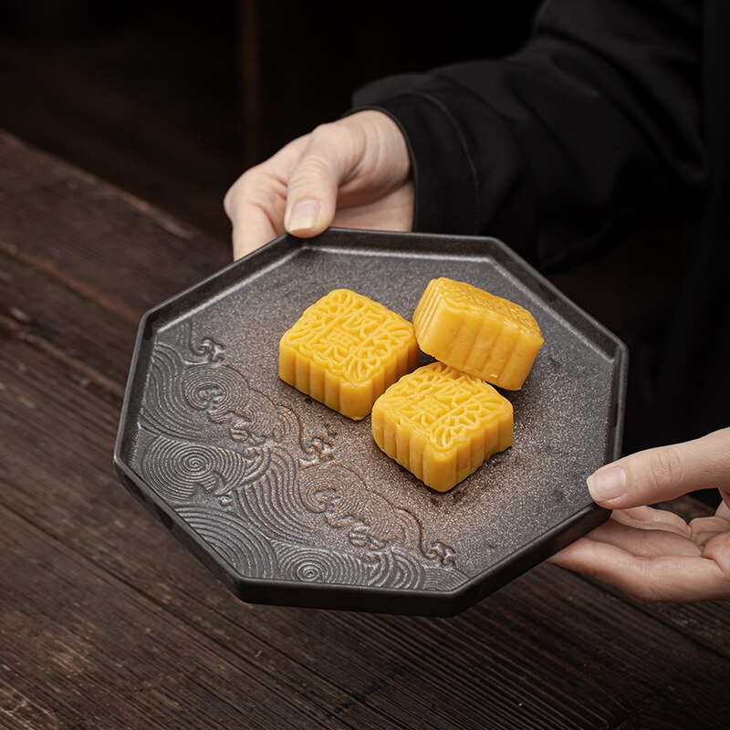 Japanese Gilding Iron Glaze Bamboo Tea Tray Ceramic Pot Pot Holder Support Tea Table Small Tea Tray Fruit Tray Tea Cake Tray