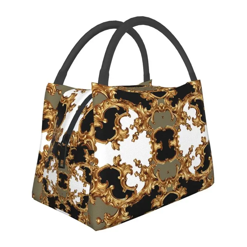 Queen Of Absolutely Everything Gold Baroque Insulated Lunch Bags for School Office Leakproof Cooler Thermal Bento Box Women: Dark Grey