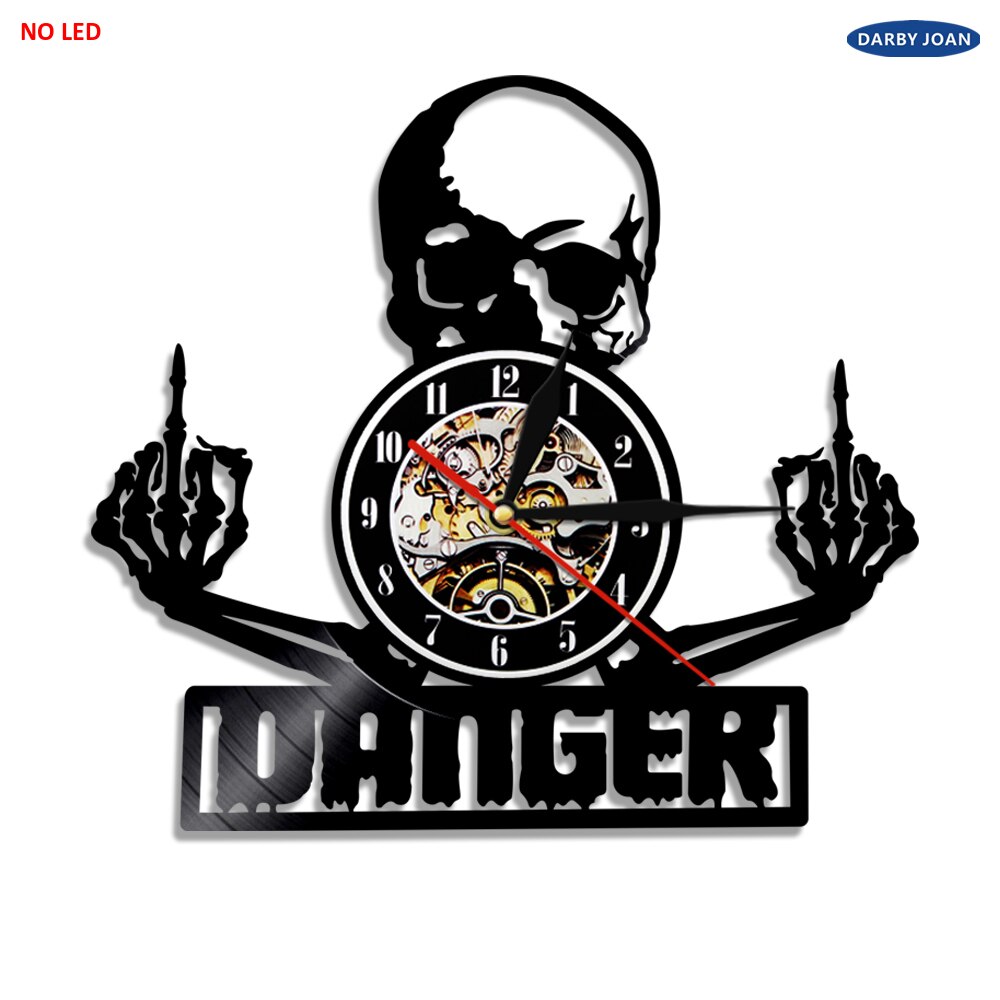 Mittelfinger Schädel LED Beleuchtung Wanduhr Dämon gotisch Punk Schädel Farbwechsel Zauberstab Licht Vinyl Fernbedienung