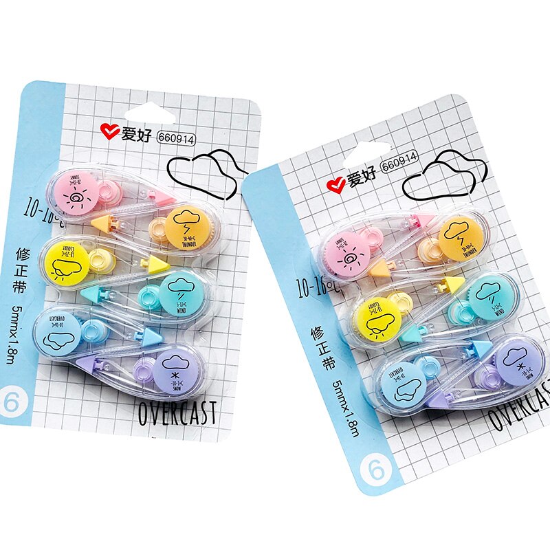 6pcs/Set Little Weather Correction Tape Pen Ink Erase Tape Student Stationery