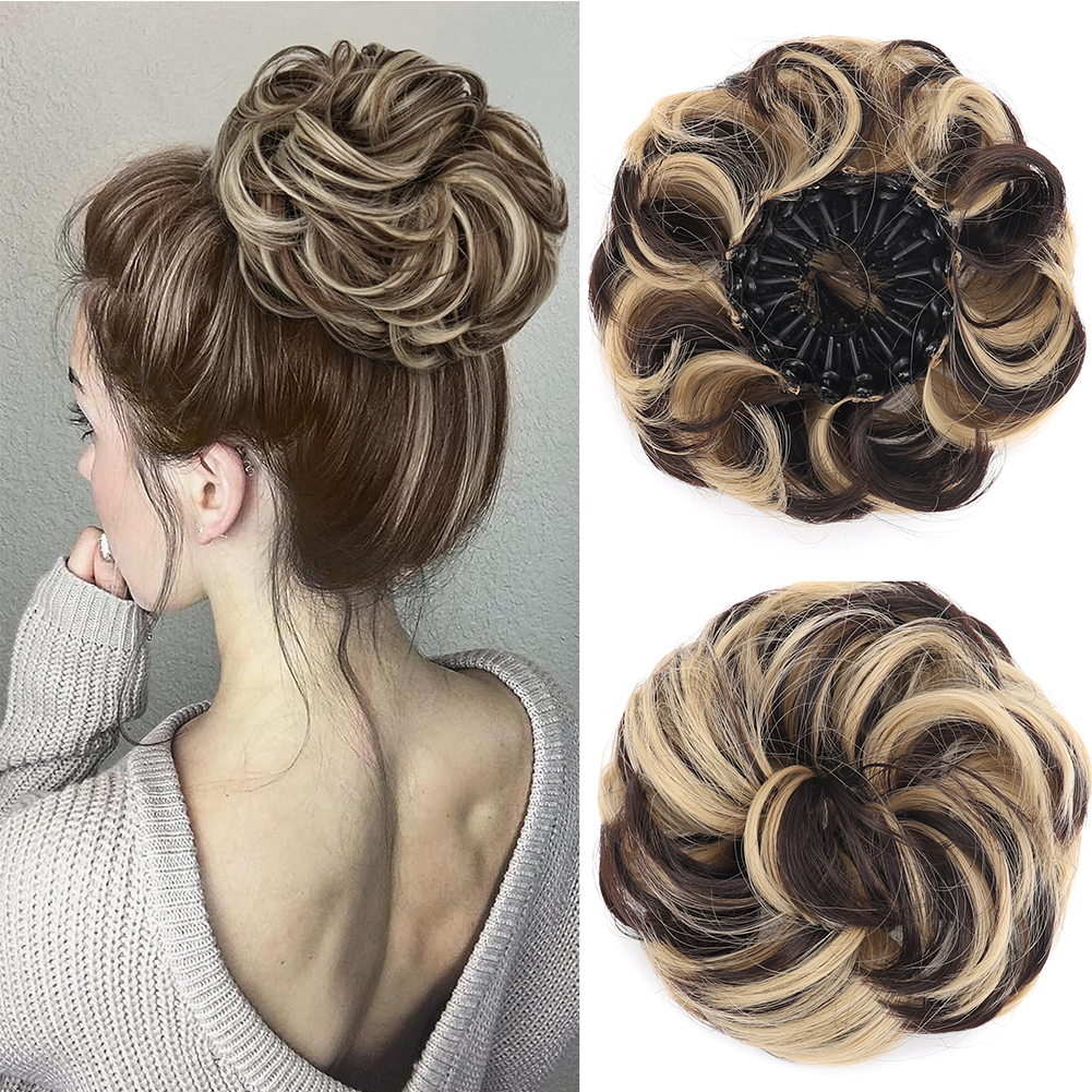 Nueva pieza de pelo de moño desordenado, moño esponjoso sintético en forma de Nido de Pájaro, extensiones de moño de pelo rizado ondulado retráctil para mujeres y niñas