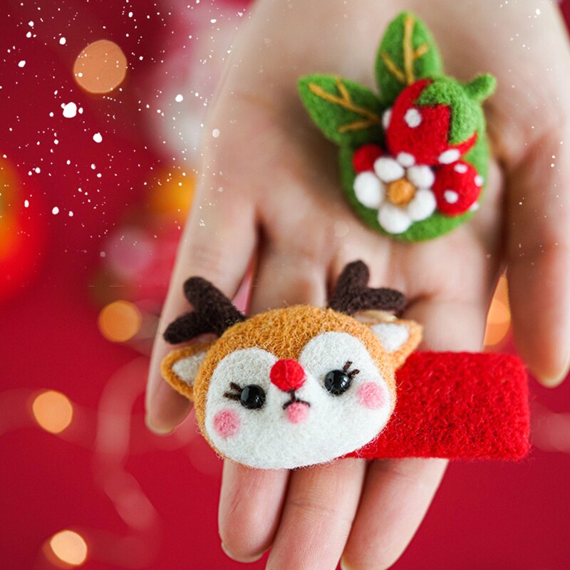 Horquilla de fieltro de lana para niños y niñas, accesorios creativos para el cabello, decoración de fieltro de lana para Navidad y Año , DIY