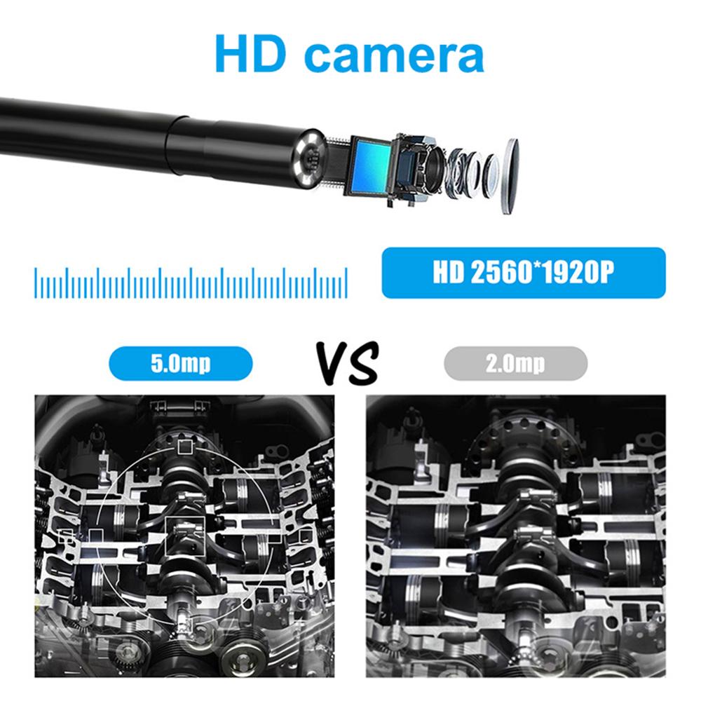 Cámara endoscópica WIFI de 5,5mm y 5M, boroscopio de inspección con Cable suave impermeable IP67, IOS y Android, con espejo lateral de gancho