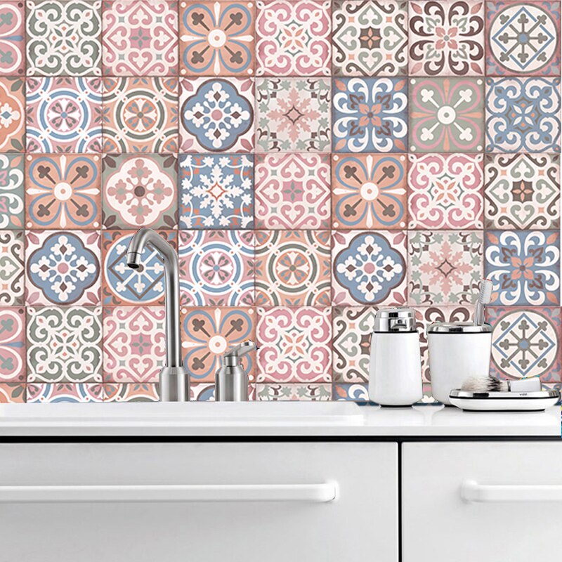 Pink vintage porcelæn peel stick flise stickers, vandtæt badeværelse køkken backsplash wall sticker retro boligindretning