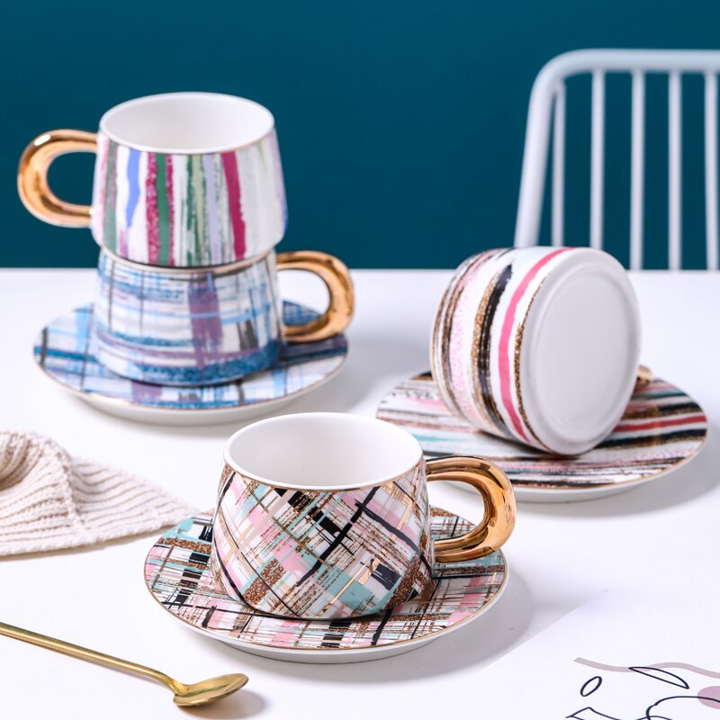 Taza De café Mate De cerámica nórdica De lujo, platillo , Tazas De café reutilizables, Tazas De café hechas a mano, EK50BD