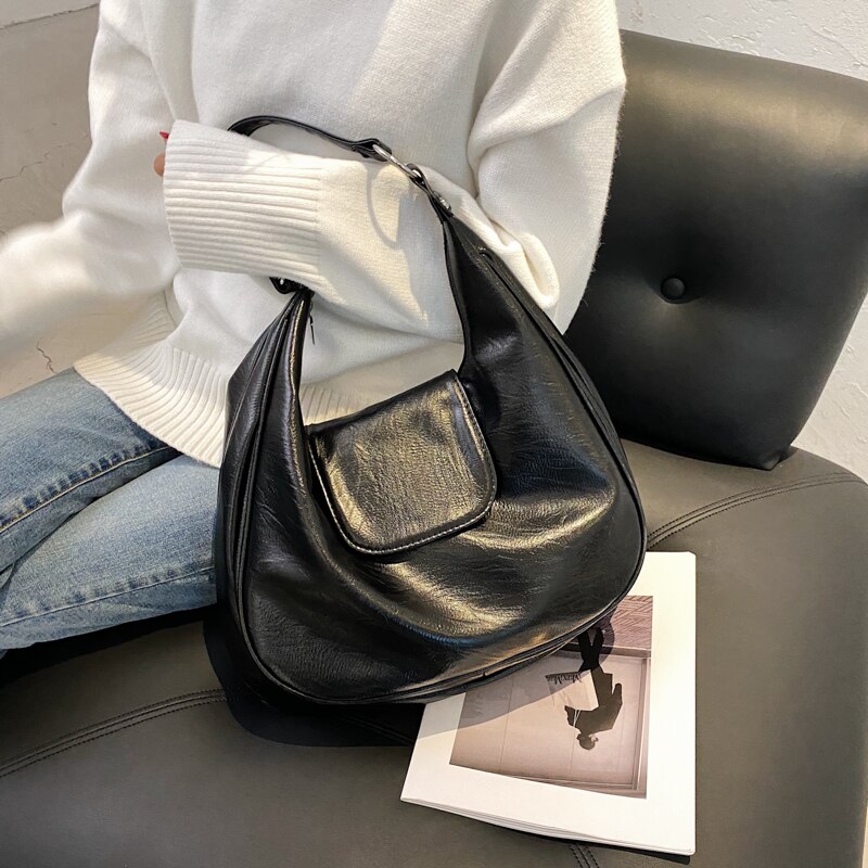 årgang pu lær skuldervesker til kvinner høykapasitets håndveske dame vintermerke trending håndvesker og vesker tote bag