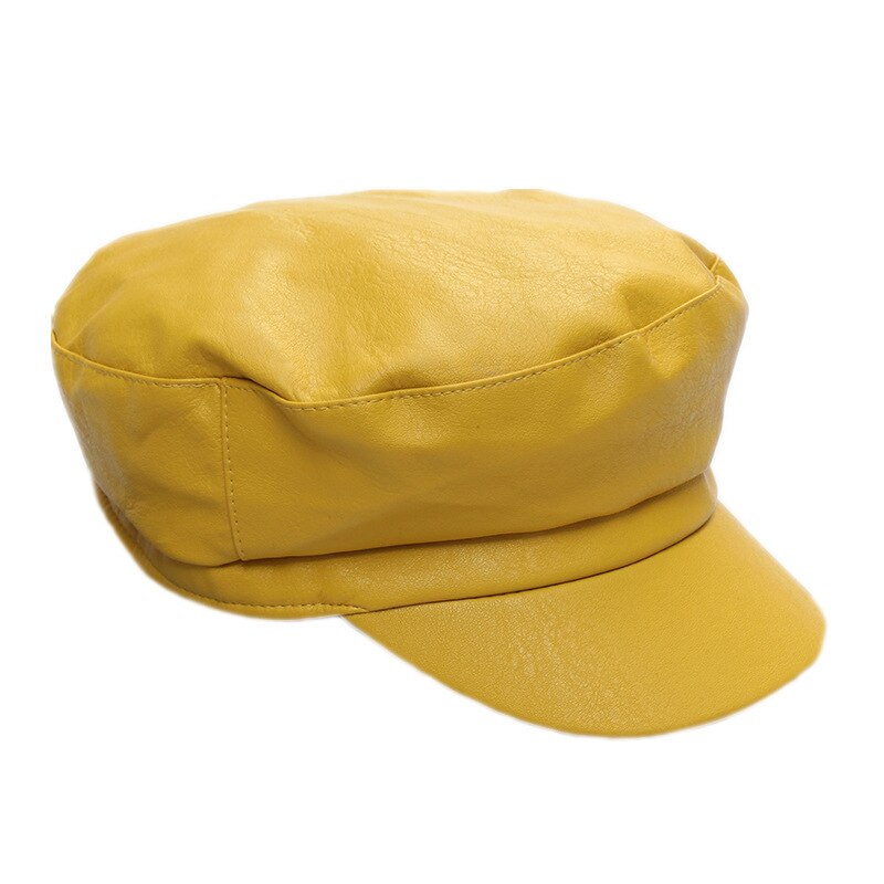 Automne et hiver noir angleterre chapeau octogonal Pu Cortex Casquette femme loisirs gavroche béret Casquette