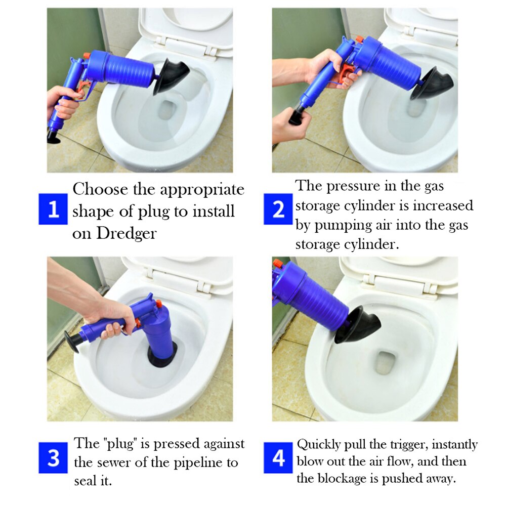 Air Power Drain Blaster Tool High Pressure Powerful Manual Sink Plunger Opener Cleaner Pump For Toilets Bathroom