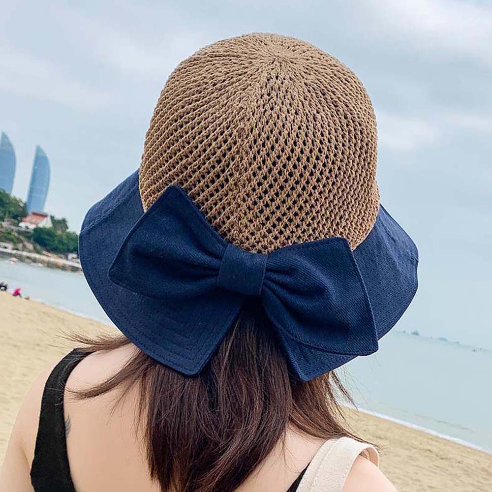 Strand Anti-Uv Visser Hoed Boog Opvouwbare Wide Brim Floppy Meisjes Strooien Hoed Vrouwen Zomer Hoed Uv Beschermen Reizen Cap Lady cap