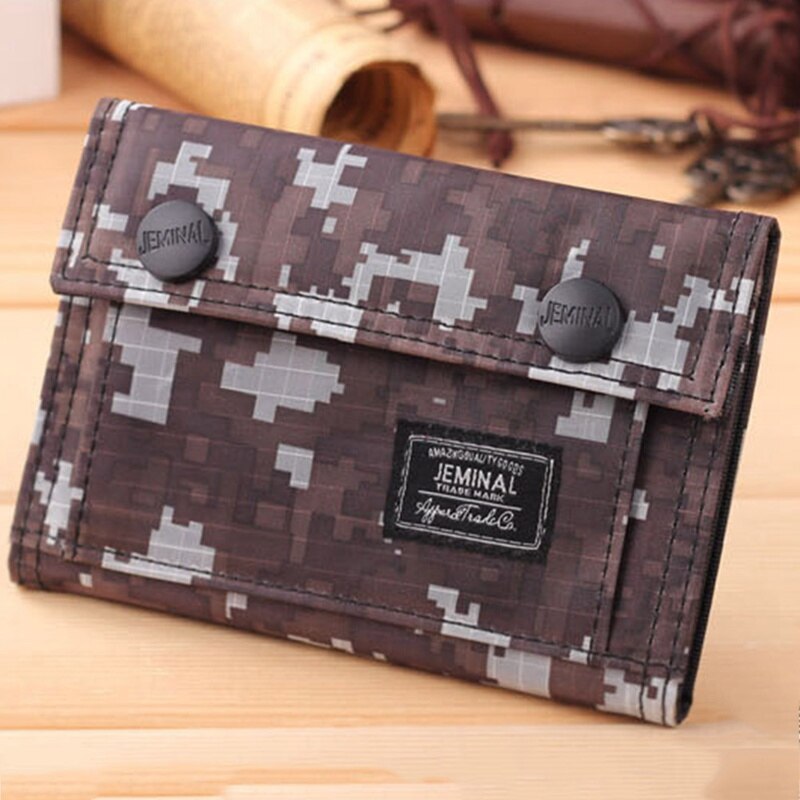 Men Canvas Clutch Wallet ID Bifold Camouflage Credit Card Holder Purse Mesh Pocket Short Wallet Card Bag Zipper Buckle