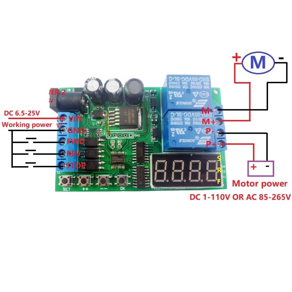 5v-24v 12v dc/ac motor forward reverse controller relais control board automatische timing vertraging cyclus limiet start stop schakelaar
