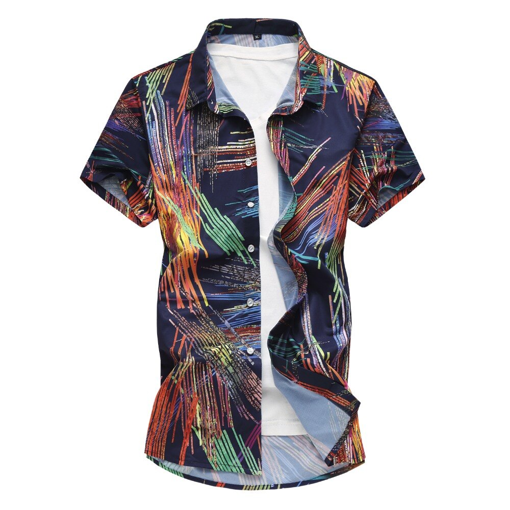JZ CHIEF Streetwear Graffiti Shirts Men Short Sleeve Summer Casual Button Down Shirt Male Print Business Dress Shirt Plus Size