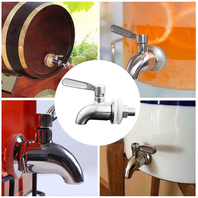 1set 12mm 16mm Drink Dispenser Tap Beverage Wine Barrel Faucet Spigot Water Stainless Steel Coffee Juice Taps Silver Faucet