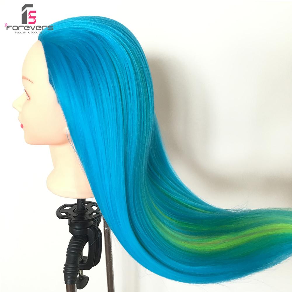 22” Salon Hairdressing Colorful Long Hair Mannequin Doll Training Head Blue Green + Free Clamp